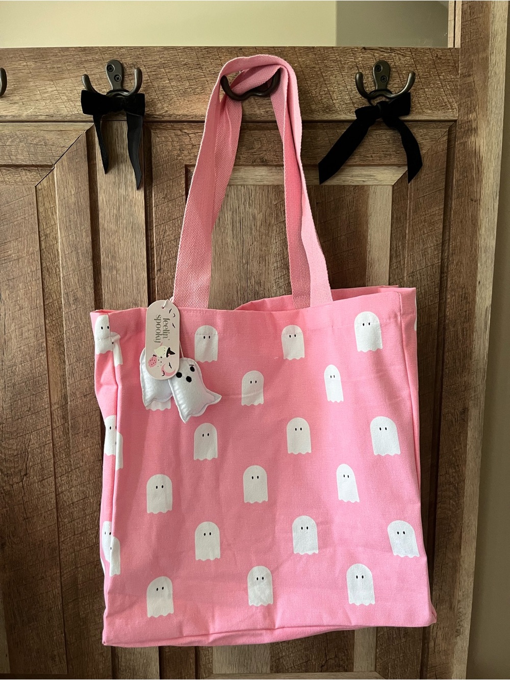 Pink Ghost Print Canvas Tote Bag
